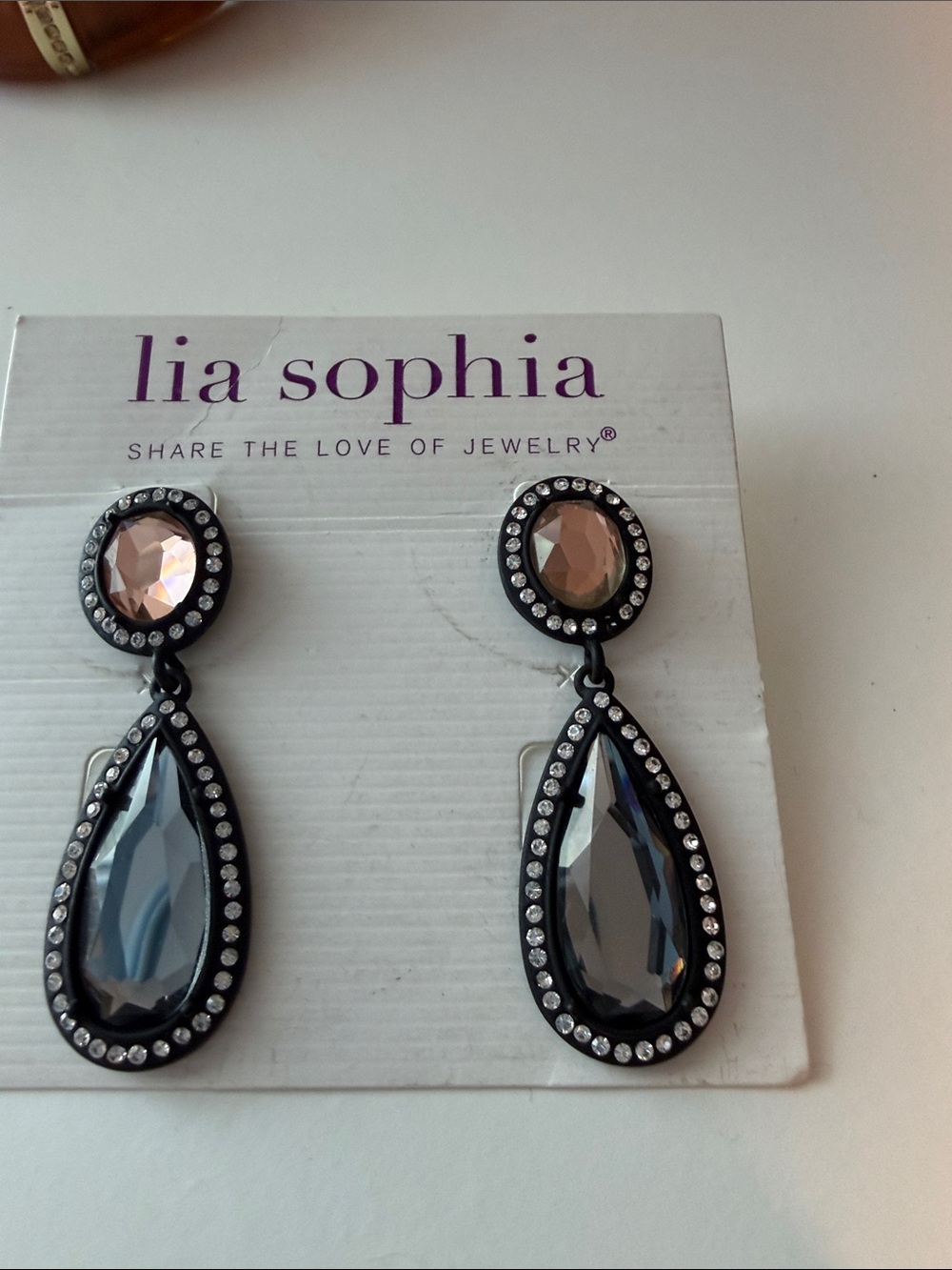 Lia Sophia Blush and Black Teardrop Dangle Earrings